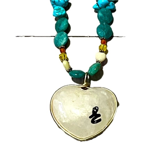 Heart Pendant Necklace with Blue and Yellow Accents - Picture 5 of 7